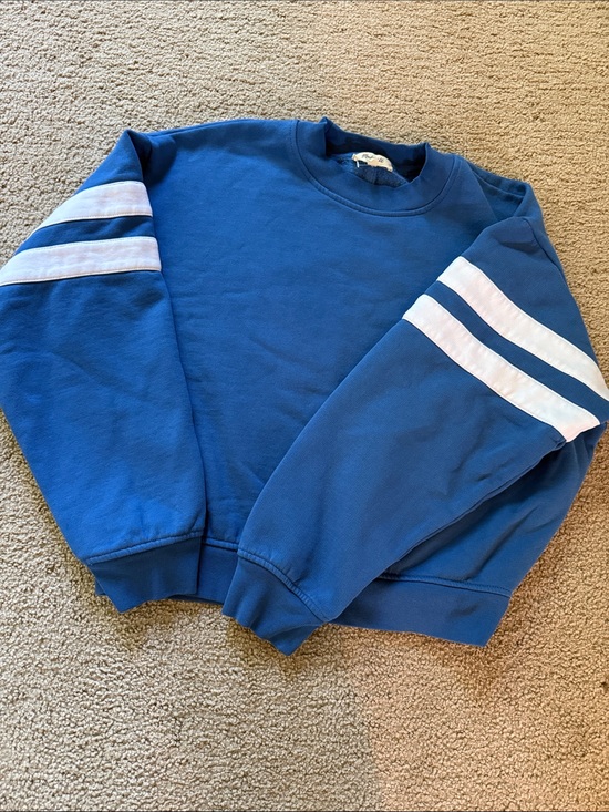 Madewell Tops - Madewell Varsity Blue Crewneck Sweatshirt with White Sleeve Stripes